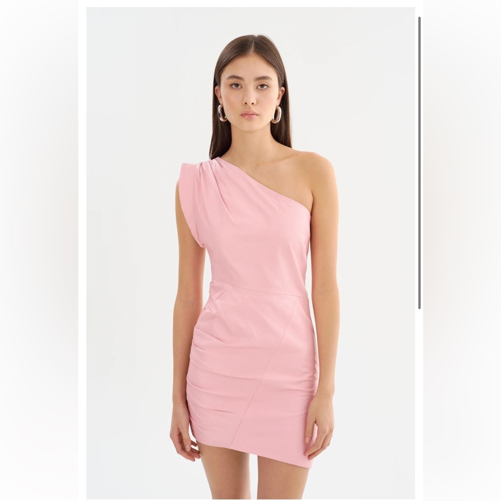 LAMARQUE Corey One Shoulder Leather Dress